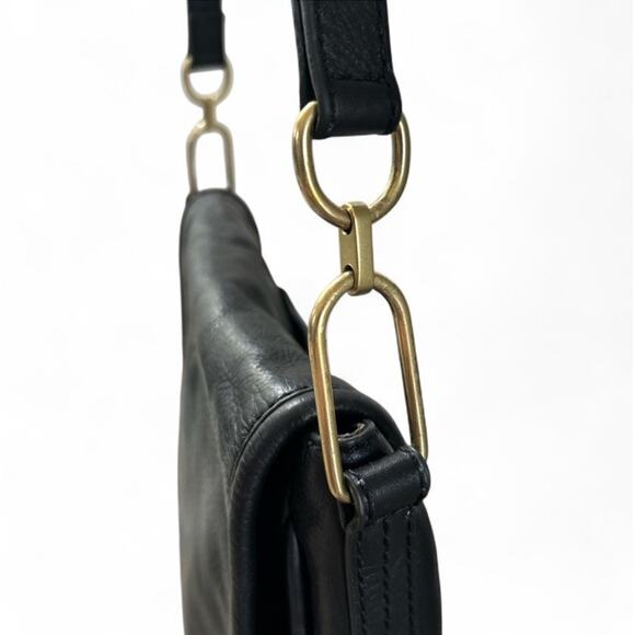 Fossil Rumi Black Leather Crossbody Purse Bag Brass Gold Hardware - Picture 5 of 8